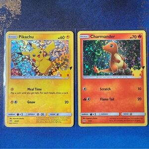 Pikachu and Charmander Holographic Trading Cards